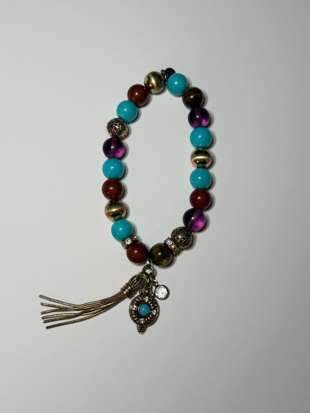RJ Graziano CN 2 Bead Stretch Bracelet Turquoise Brown Amber Purple Gold